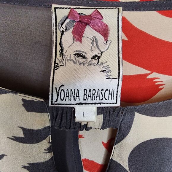 Anthropologie Yoana Baraschi Silk Polka Dot Feather Art Patch Dress Womens Large - Picture 5 of 13